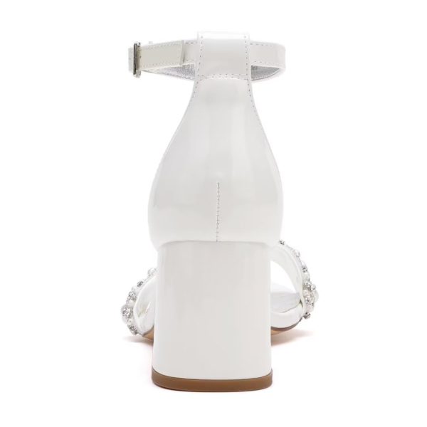 Pearl Wedding Shoes for Bride Block Heel Wedding Sandals Open Toe Bridal Heels