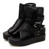 Women's Leather Platform Wedge High-Top Roman Sandals Comfortable Breathable Mesh Open Toe Clip Toe Side Zipper Metal Buckle