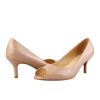 Women's Classic Open Toe Low Kitten Heel Sandals Slip On Medium Heel Peep Toe Dress Pumps