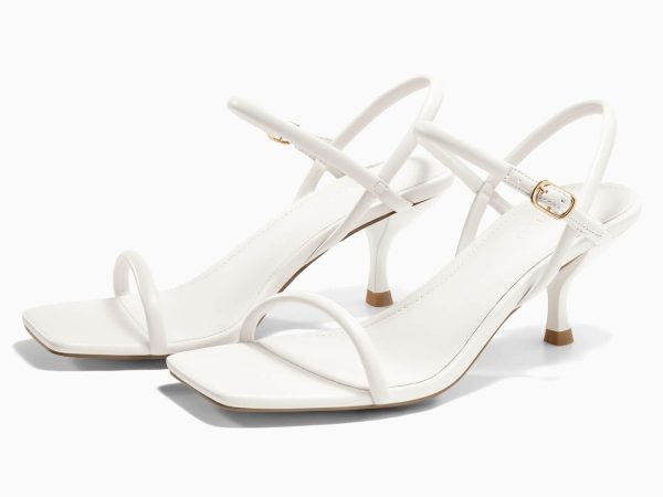 Womens Strappy Kitten Heels Open Square Toe Sandals Buckle Ankle Strap Summer Dress Shoes