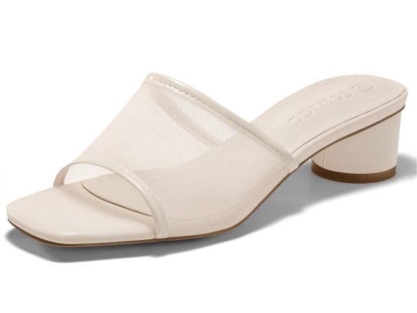 Womens Slide Sandals Mesh Chunky Heels Mules Square Open Toe Slip On Summer Dress Shoes
