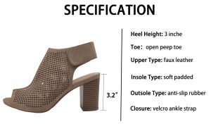 Peep Toe Booties Women, Ankle Booties Skeleton Boots Hook & Loop Strap Mid Block Heel Sandals for Women