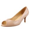 Women's Classic Open Toe Low Kitten Heel Sandals Slip On Medium Heel Peep Toe Dress Pumps
