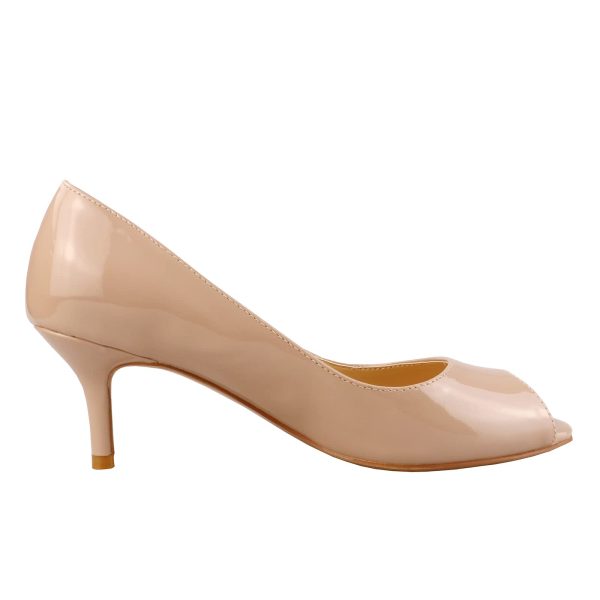 Women's Classic Open Toe Low Kitten Heel Sandals Slip On Medium Heel Peep Toe Dress Pumps