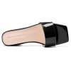 Womens Chunky Block Low Heel Open Square Toe Sandals Mules Shoes Slip-on Prom Party Dress Patent Leather 1.4 Inches Heels