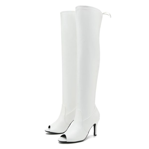 Women's Peep Toe Thigh High Boots Over The Knee Boot Sexy Stiletto Heel Lace Up Open Toe Pull on Long Boots