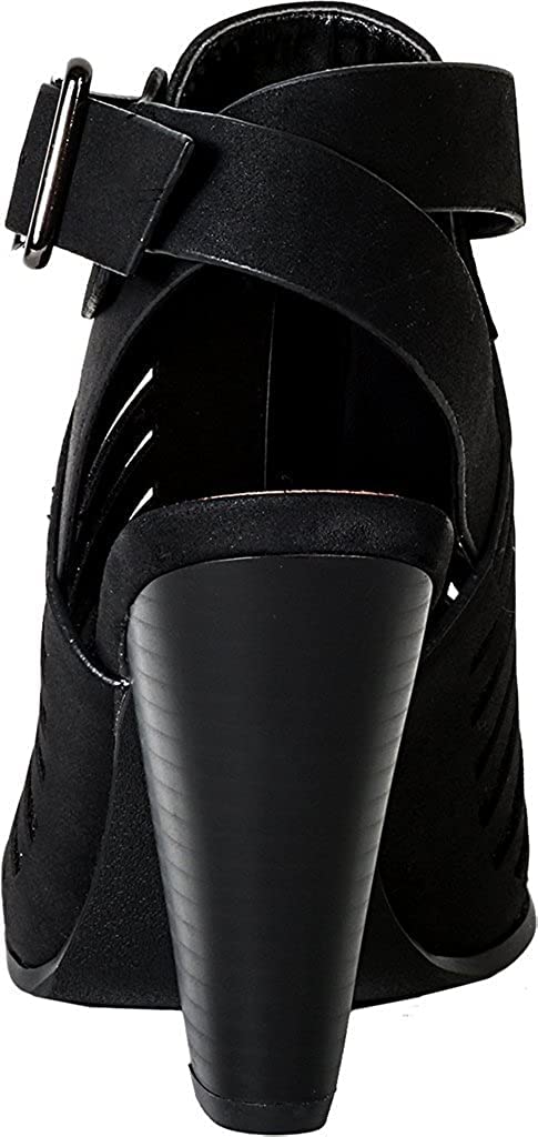 Yummy ~ Gladiator Cutout Stacked Heel Sandal Shoes with Adjustable Ankle Buckle