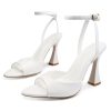 Women's Ankle Strap Fine Heeled Wedding Mesh Kitten Heels Sandals Pointed Open Toe Ankle Buckle Strap Summer Dress Shoes