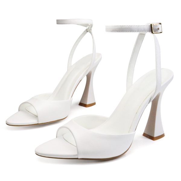 Women's Ankle Strap Fine Heeled Wedding Mesh Kitten Heels Sandals Pointed Open Toe Ankle Buckle Strap Summer Dress Shoes