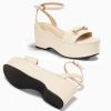 Womens Platform Sandals Chunky Wedges Heels Open Toe Ankle Strap Summer Dress Shoes with Metal Buckle