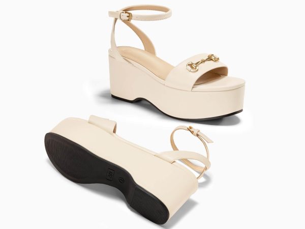 Womens Platform Sandals Chunky Wedges Heels Open Toe Ankle Strap Summer Dress Shoes with Metal Buckle