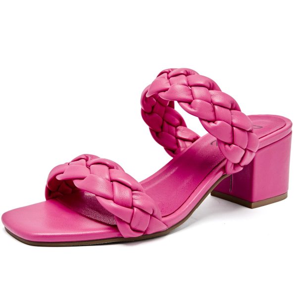 Women's Heels Braided Heeled Sandals, Squear Open Toe Slides Sandals Slip on Chunky Heel Sandals Dressy Summer Shoes for Women.
