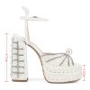 Women's Platform High Heels Square Open Toe Pearl Heels Buckle Rhinestones Summer Elegant Sandals
