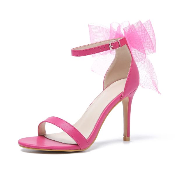 Women's Open Toe Stiletto Heels with Bow One Strap Sandals Wedding Party Prom Dress Shoes