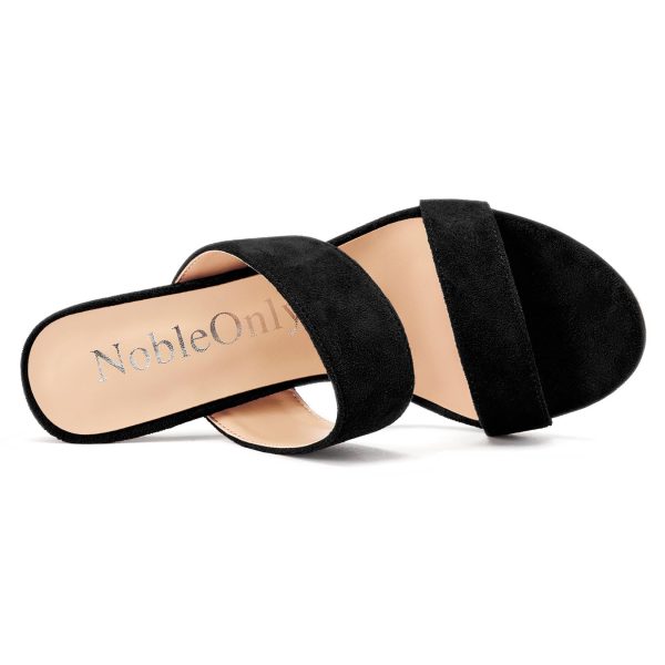 Womens Round Open Toe Heeled Sandals Two Strap Stiletto High Heel Sandals Backless Dress Slip-on Mules Sandals 3.9 Inches Heels