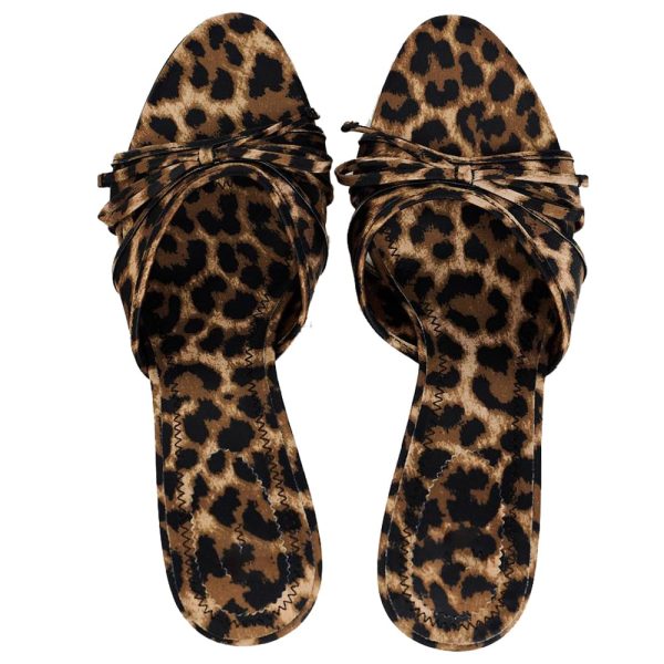 Women's Leopard Print Mules Heels with Bow Open Round Toe Stiletto High Heels Party Dress Slip On Backless Sandals