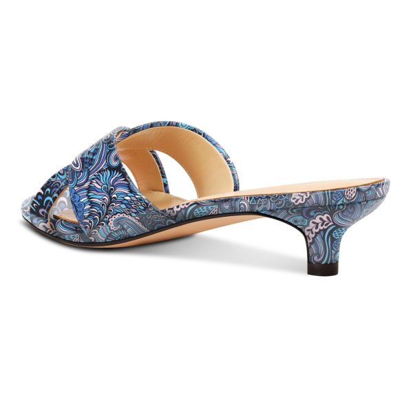 Open Toe Low Heel Mules Cross-Strap Backless Slip-on Kitten Heel Sandals Comfortable Summer Dress Shoes 1.4 Inches Heels