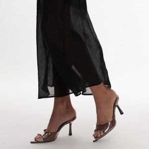High Heel Mules for Women Slip On Open Pointed Toe Classy Patent Leather Stiletto Pumps Formal Slingback Mule Sandals Dress