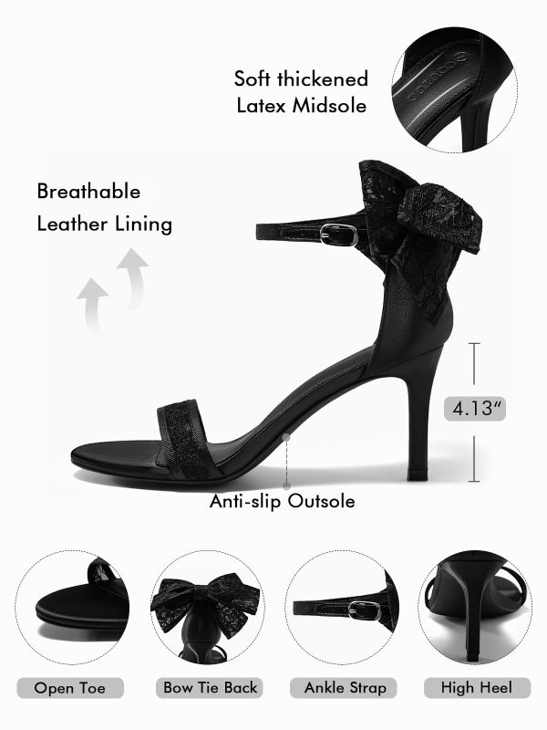 Womens High Heels Sandals Lace Bow Tie Back Open Toe Ankle Strap Sexy Stiletto Wedding Party Dress Shoes