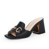 Women's Sandals Peep Toe Slides Chunky Heel Mules Single Band Comfort Slip-on Shoes with Metal Chain for Spring Summer