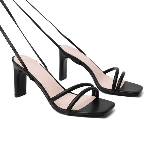 Womens Sandals Strappy Heels for Women Ankle Strap Lace Up Heels Square Open Toe Heels Tie Up Stiletto High Heeled Sandals for