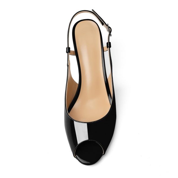 Women Slingback Low Kitten Heel Pumps 2.5'' Heeled Sandals Peep Open Toe Ankle Strap Dress Shoes