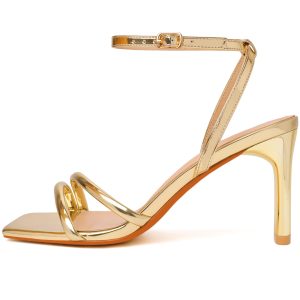 Womens Strappy Heels Square Open Toe High Heels for Women Ankle Strap Chunky Heeled Sandals Wedding Bridal Shoes Comfort High