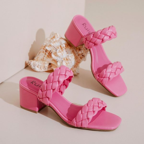 Women's Heels Braided Heeled Sandals, Squear Open Toe Slides Sandals Slip on Chunky Heel Sandals Dressy Summer Shoes for Women.