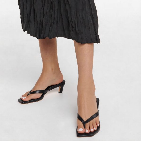 Kitten Heels Sandals for Women Square Open Toe Flip Flops Strappy Heels for Women Sandals Slides