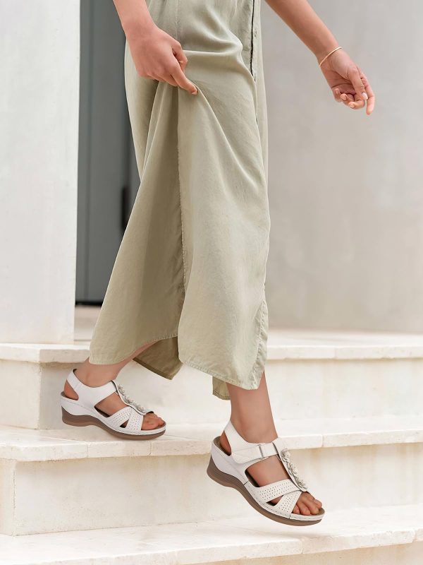 Womens Sandals Wedge Platform: Summer Ankle Strap Open Toe Wedge - Dressy Sandals Women - Comfortable Walking Low Sandal