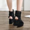 Women's Leather Platform Wedge High-Top Roman Sandals Comfortable Breathable Mesh Open Toe Clip Toe Side Zipper Metal Buckle