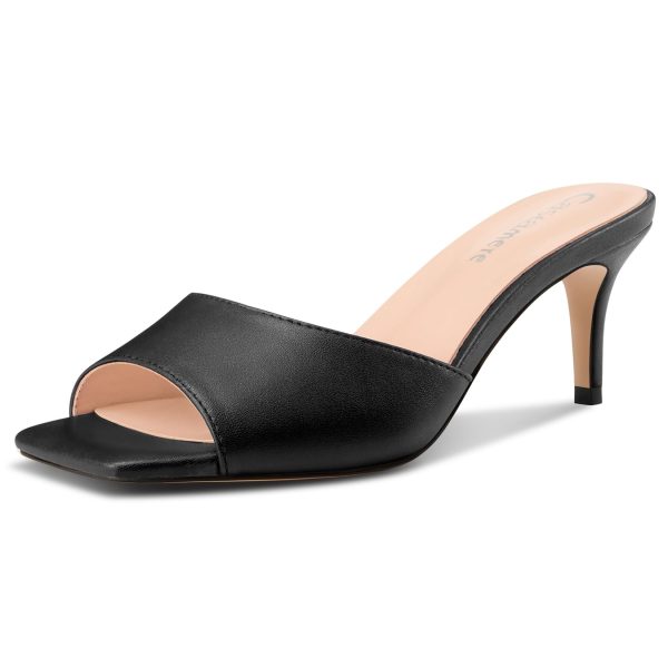 Women's Heeled Sandals Square Open Toe Kitten Heels Slip On Mules Casual Party Dress Shoes 2.6 Inches Heels