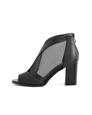 Cut Out Mesh Sandals High Block Heels Peep Toe Summer Ankle Boots