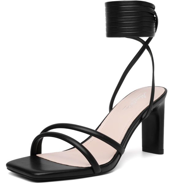 Womens Sandals Strappy Heels for Women Ankle Strap Lace Up Heels Square Open Toe Heels Tie Up Stiletto High Heeled Sandals for