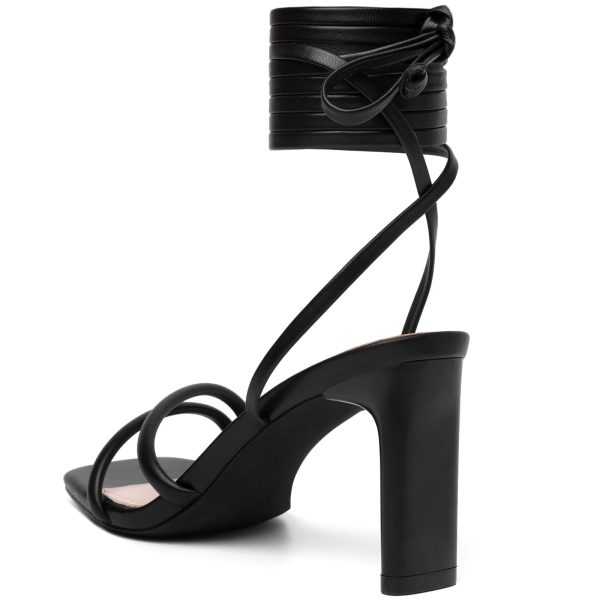 Womens Sandals Strappy Heels for Women Ankle Strap Lace Up Heels Square Open Toe Heels Tie Up Stiletto High Heeled Sandals for