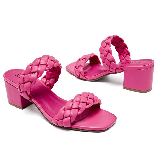 Women's Heels Braided Heeled Sandals, Squear Open Toe Slides Sandals Slip on Chunky Heel Sandals Dressy Summer Shoes for Women.