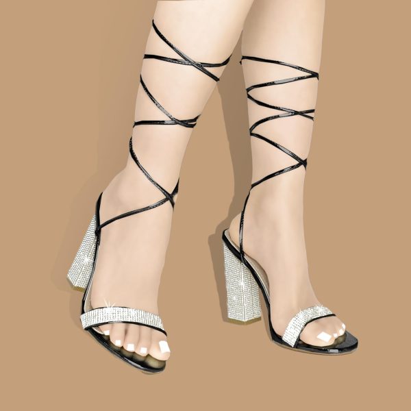 Women's Sparkly Rhinestones Sandals for Women Ankle Strappy Chunky Block Heels Sandals