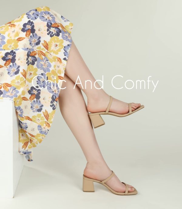 Square Toe Heeled Sandals for Women - Women's Low Block Heels Sandals - 2.25IN Open Toe Ankle Strap Chunky Heels - Slip on