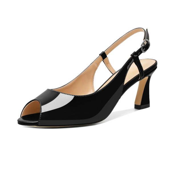 Women Slingback Low Kitten Heel Pumps 2.5'' Heeled Sandals Peep Open Toe Ankle Strap Dress Shoes
