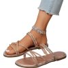 Women's Rhinestone Strappy Open Toe Slide Sandals Slip on Casual Flat Sandals