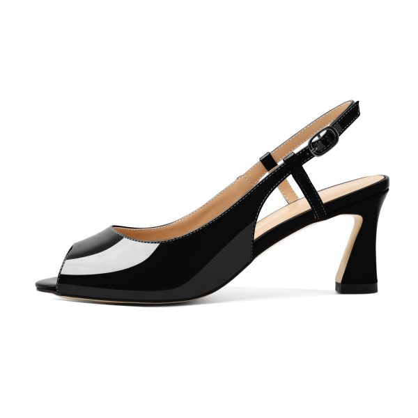 Women Slingback Low Kitten Heel Pumps 2.5'' Heeled Sandals Peep Open Toe Ankle Strap Dress Shoes