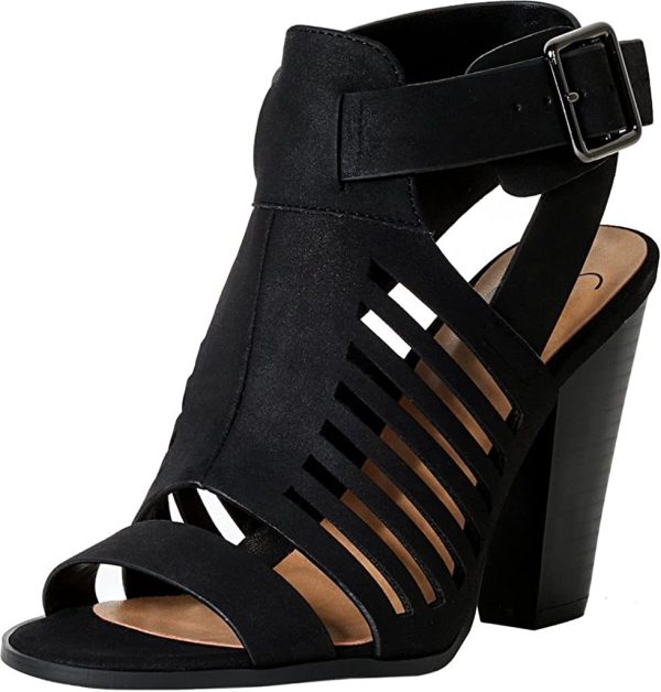Yummy ~ Gladiator Cutout Stacked Heel Sandal Shoes with Adjustable Ankle Buckle