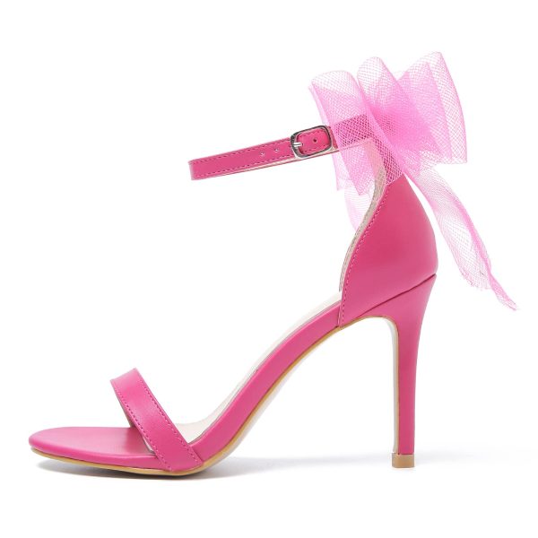 Women's Open Toe Stiletto Heels with Bow One Strap Sandals Wedding Party Prom Dress Shoes