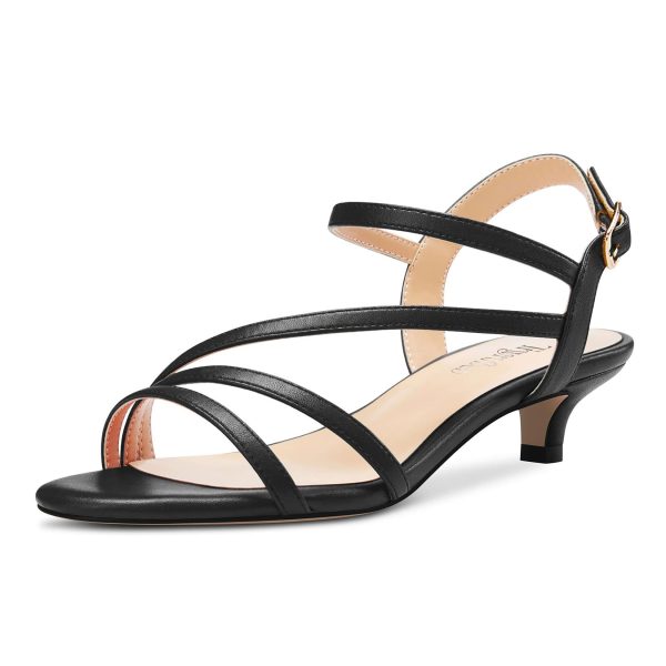 Women Low Kitten Heel Peep Open Toe Sandals Ankle Strap Buckle Prom Party Cute Basic Classic 1.4 Inches Heels
