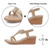Women's Low Wedge Heels Summer Dressy Platform Sandals Elastic Ankle Strap Open Toe Flower Shoes