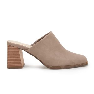 Womens Chunky Stacked Heel Mules Closed Square Toe Heeled Slip on Clogs Casual Backless Loafers Shoes