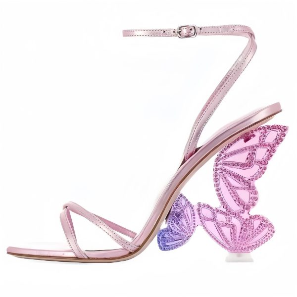 Rhinestone Butterfly Stilletos Heels Sandals for Women, Open Pointed High Heels Sandals Ankle Strap Buckles Elegant Wedding