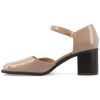 Womens Buckle Strap Open Square Toe Chunky Stacked Block Heel Evangeline Comfort Foam Pumps