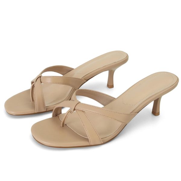 Gold Kitten Heel Sandals for Women Flip Flop Strappy Mule heels Rounded Open Toe Heeled Thong Sandals Women