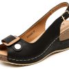 Women's Peep Toe Bow Hollow Out Slingback Platform Wedge Sandals